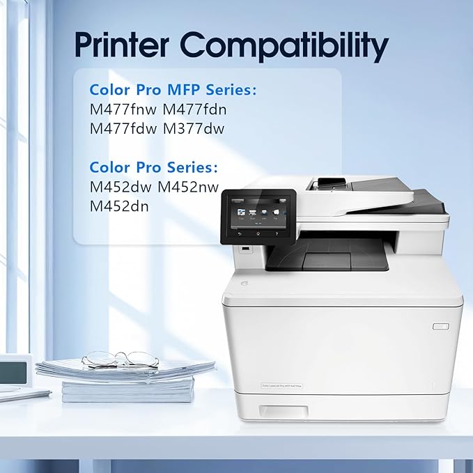 410A Toner Cartridge Replacement Compatible for 410A 410X 410 CF410A CF411A CF412A CF413A Work with Pro MFP M477fnw M477fdw M477fdn M452dn M452nw M477 Printer (4-Pack)