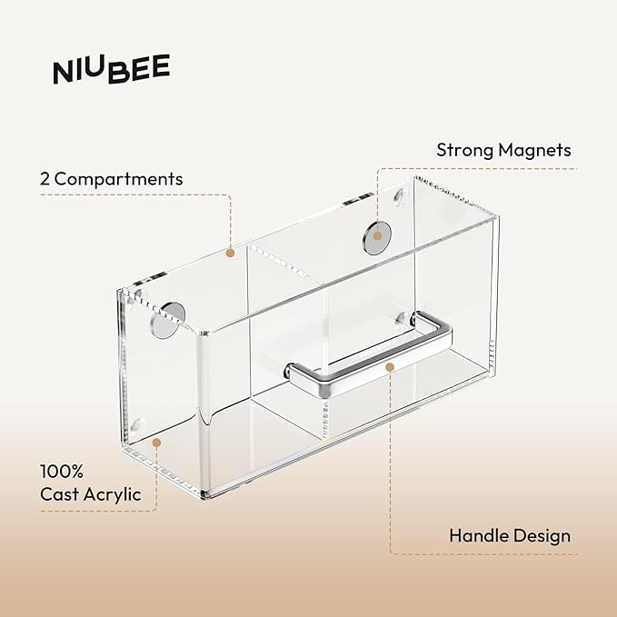 NIUBEE Acrylic Magnetic Pen Holder for Refrigerator, Dry Erase Marker Holder for Whiteboard, Refrigerator, Fridge, Locker, Magnet Pencil Cup Organizer Accessories (with 12 Markers & 1 Eraser)