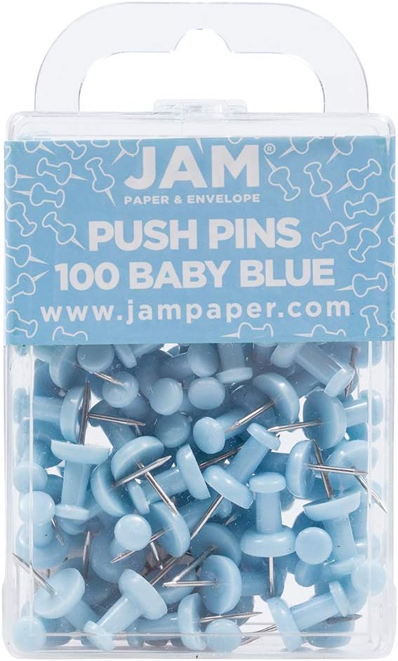 JAM PAPER Colorful Push Pins - Baby Blue Pushpins - 100/Pack