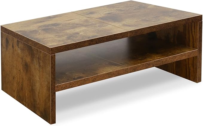 TEAMIX 2 Tier Wooden Monitor Riser Stand, Desktop Stand with storage for Laptop/PC/Printer/Keyboard, TV Stand Shelf Home Office Desk Accessories