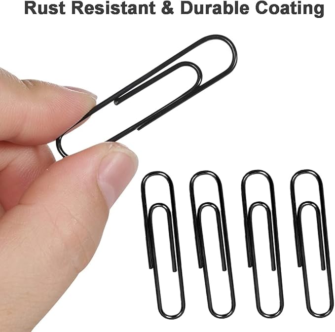 Vinaco Paper Clips Black, 400PCS Medium and Jumbo Paper Clips (1.3 inch & 2.0 inch), Durable & Rustproof, Coated Paperclip Great for Office School and Personal Use(Black)