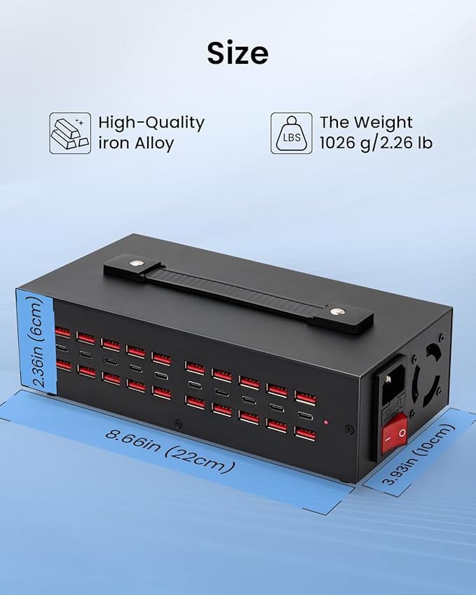 250W USB~c Charging Station, 30 Port (20 USB A & 10 USB~C Port) USB Charger Block, Fast Charging Station for Multiple Devices, Desktop Charger Compatible for iPhone, iPad, Tablets