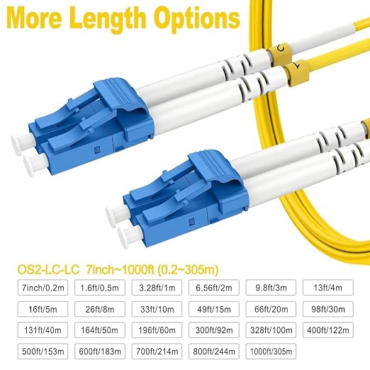 40m OS2 LC to LC Single Mode Fiber Patch Cables, Options 7inch~1000ft, Fiber - Image 3