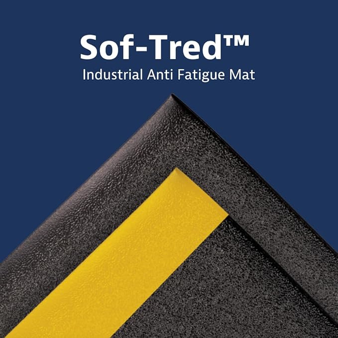 Notrax 411 Sof-Tred™ 2' x 3' x 3/8" Anti Fatigue Mat, Enhanced Slip Resistance with Beveled Edges and Pebbled Surface, Ideal for Industrial and Commercial Workplaces, Black/Yellow, 411S0323BY