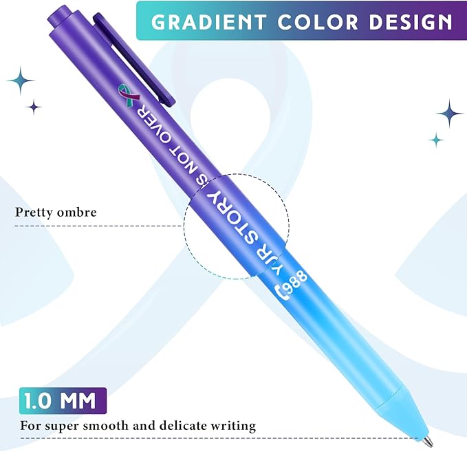 Jetec 50 Pcs Suicide Prevention Awareness Ribbon Pens Bulk Black Ink Retractable Fine Tip Ballpoint Pens with Gradient Color for Charity Volunteers Activity