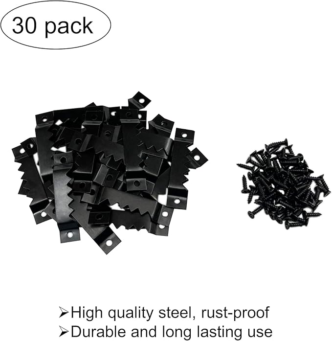 30 Pack Large Heavy Sawtooth Picture Hangers Steel Picture Hangers with Screws Picture Hang Solutions, for Hanging Clock Paintings Artwork Picture Frame Hook Photos (Black，Supports 50 lbs)