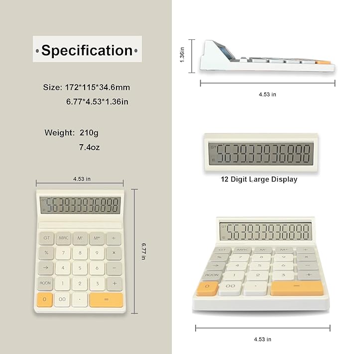 Desk Calculators, Benkaim Desktop Calculator, Big Button Calculator with12 Digit Large Display for Office, Home & Business Use