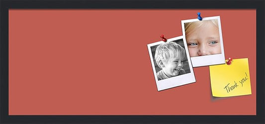 PinPix 28x12 Inch Cork Bulletin Board. This Decorative Framed Pin Board Comes with Crimson Pastel Design and a Satin Black Frame. Ideal for Home Office Decor or Message Board (PinPix-1807)