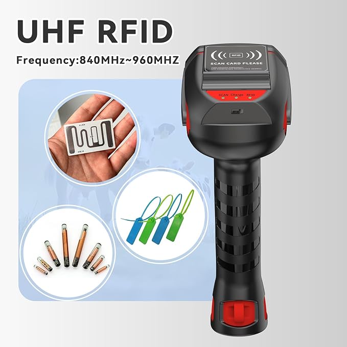 Alacrity Wireless Charging 1D 2D Barcode Scanner, UHF RFID Tags Reader, 2.4Ghz Wireless Bluetooth Wired 3 in 1 Connectivity, for Retail, Logistics, Manufacturing