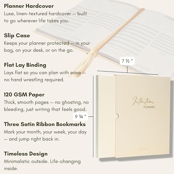 Pland Studio 90-Day Planner Journal – Undated Daily Goal Organizer in Alabaster Linen | Gratitude Journal, Habit Tracker, Vision Board, and Reflection Pages for Mindful Planning