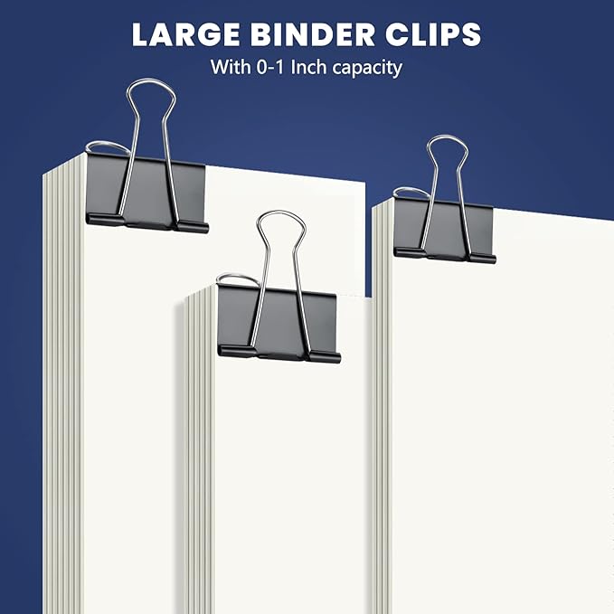 72 Pcs Extra Large Binder Clips 2 Inch Paper Clip Large Binding Clip, Jumbo Paperclips Bulk, Heavy Duty Big Paperwork Clamp Black, Kitchen School Teachers