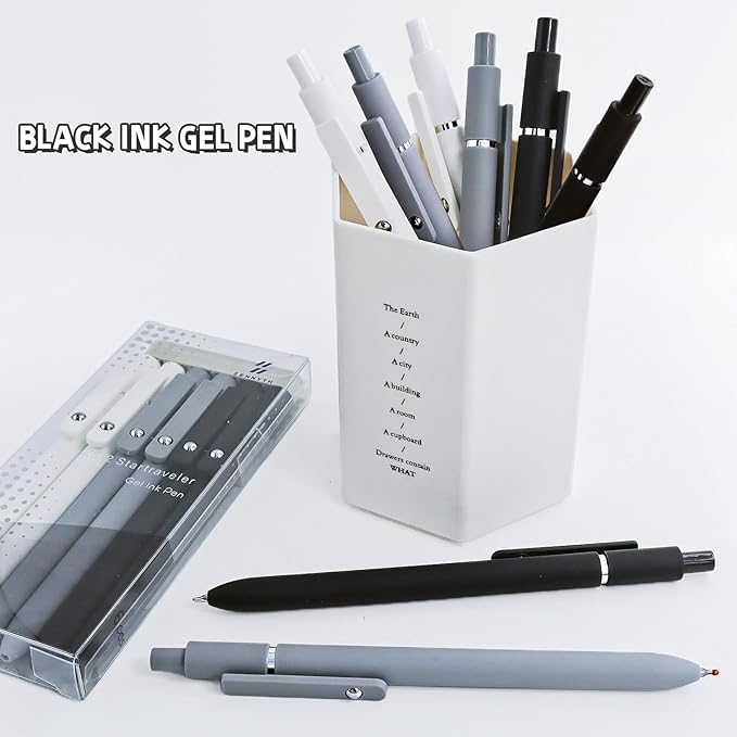 6 Pcs Gel Pens 0.5mm Quick Dry Black Ink Pens Fine Point Smooth Writing Pen, Cute Office and School Supplies Gifts for Women Teacher Students (6 Pcs Black White Grey Silver)