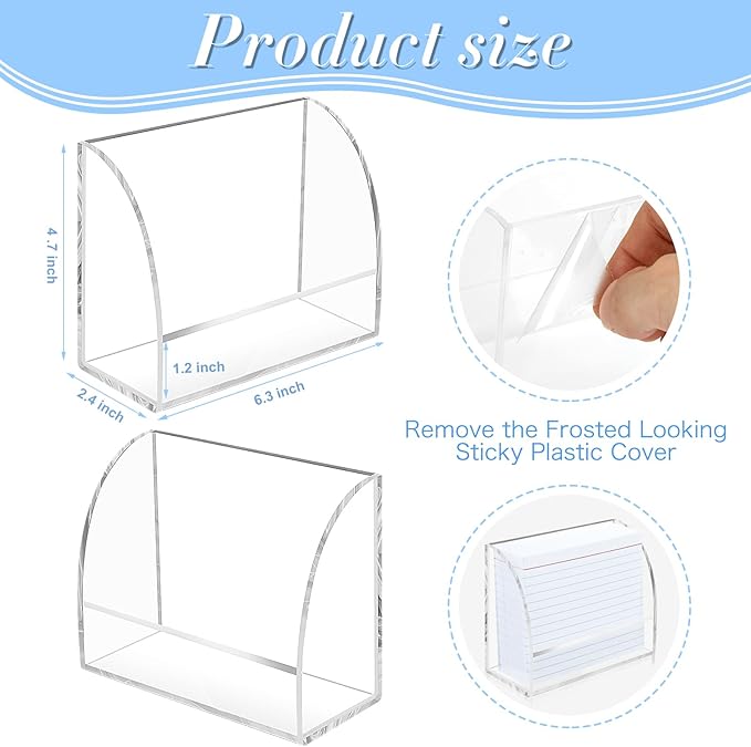 2 PCS Index Card Display Stand 4.7 X 2.4 X 6.3 Acrylic Card Holder for Desk File Note 4x6 Clear Postcard Stand Index Card Rack Acrylic Business Stand for Office Business Classroom(No Card)