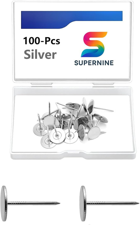 Silver Thumb Tacks, Multipurpose Upholstery Nails, Decorative Nail Heads, and Wall Tacks for Secure Fixing & DIY Projects, 100Pcs