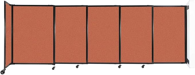 Wall-Mounted Sliding StraightWall Room Divider | Adjustable Widths | Locking Wheels | Room Separator | Up to 11'3" Wide x 4' Tall Papaya Fabric Panels