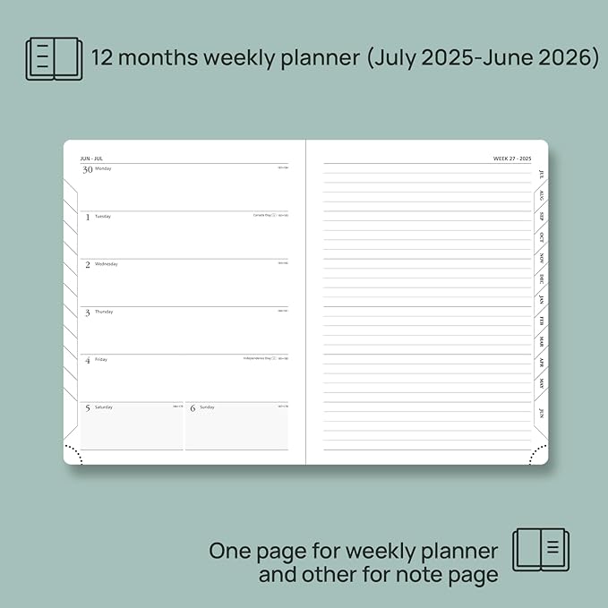 POPRUN Planner 2025-2026 Weekly Notebook (Medium 6.5''x 8.5'') Academic Calendar (JUL.25 - JUN.26) Appointment Book with Monthly Tabs, Leather Soft Cover, Inner Pocket, 100 GSM - Claret