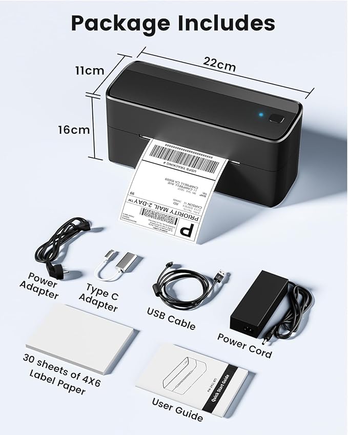 Phomemo Shipping Label Printer, 241BT 4X6 Wireless Thermal Label Printer for Small Business, Labels Printers for Shipping Package, Compatible with iPhone, Android, Amazon, Shopify, UPS, Black
