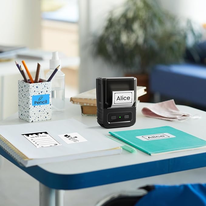 Label Maker, M102 Label Printer Bluetooth Label Machine with Tapes 1000+ Icons 300+Templates for Small Business, Office, Home, Kid School Items, Black