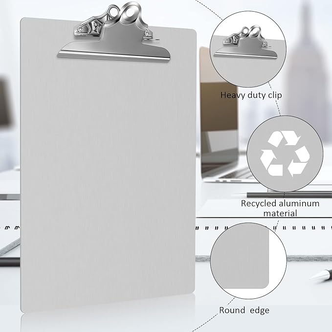 4 Pcs Metal Clipboard Heavy Duty Aluminum Clipboards 12 x 9 Inch Metal Clip Board with Low Profile Clip A4 Letter Size Document Holder for Office School Medical Jobsite Laboratory