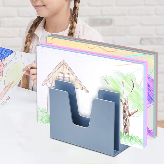 Acrimet 5 Section Incline File Sorter Organizer, Mail, Folder, Letter Desk Organizer, Rack for Office Organization Desktop (Plastic) (Solid Blue Color)