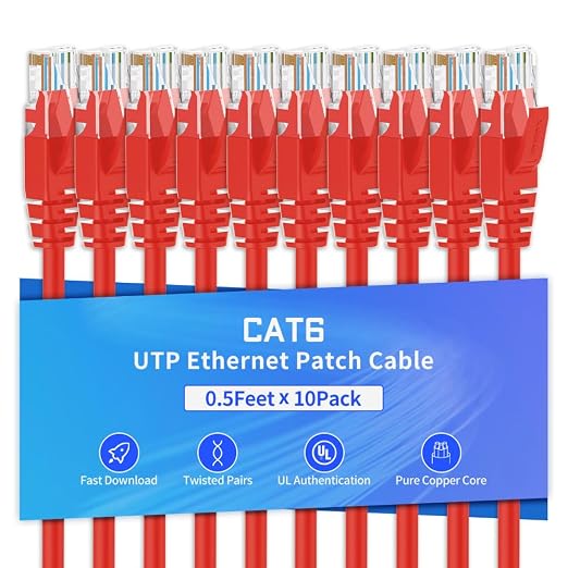 Cat6 Ethernet Cable 0.5 Feet 10 Pack Network RJ45 Cat6 Internet Patch Cable by XANHAM