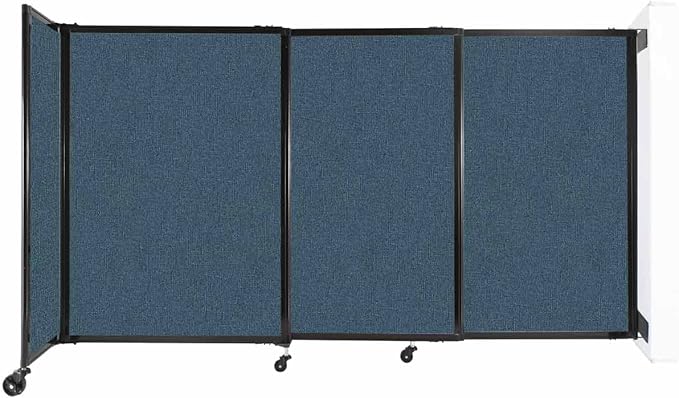 Wall-Mounted Sliding StraightWall Room Divider | Adjustable Widths | Locking Wheels | Room Separator | Up to 7'2" Wide x 4' Tall Caribbean Fabric Panels