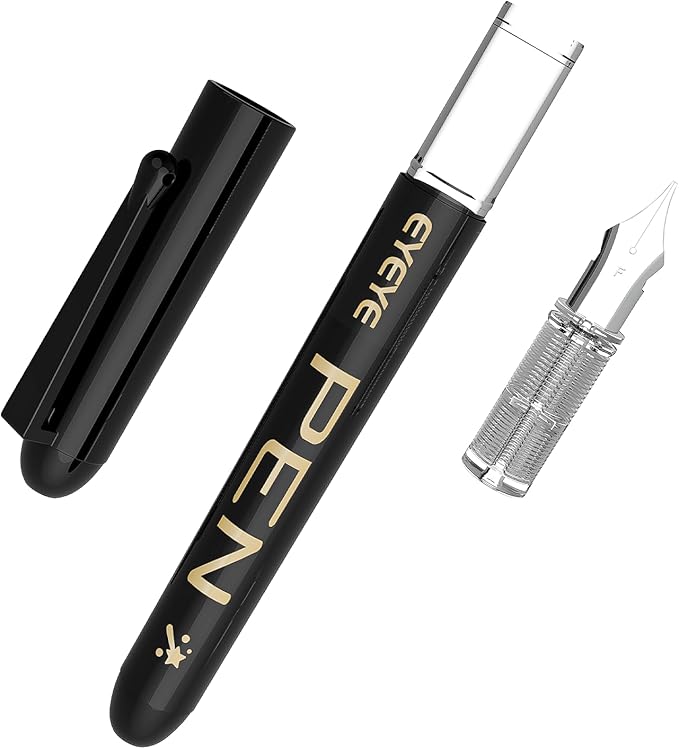 EYEYE Disposable Fountain Pens, 8 Pack Black Fine Point Pens Calligraphy Pens for Writing, Stainless Steel Nib, Smooth Writing for Journaling, Drafting, Sketching, Doodling & Office Supplies