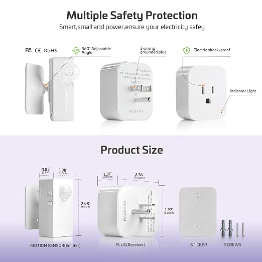 RAYZEEK Wireless Motion Sensor Plug Kits, No-Wire Mini PIR Sensor Switch - Image 4