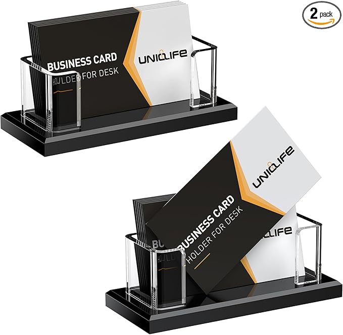 Uniclife 2 Pack Acrylic Business Card Holder for Desk 1 Slot Clear Horizontal Business Card Stand for Men & Women Desktop Name Card Display Stand Card Organizer for Office Exhibition, 60 Card Capacity