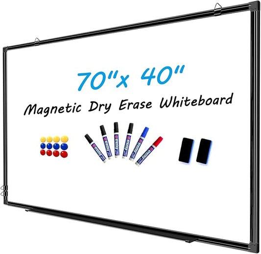 H-Qprobd 70"x40" White Board for Wall Large Magnetic Dry Erase Board with Black Aluminum Frame, Presentation Whiteboard Suitable for Home, Office, Classroom & Kitchen
