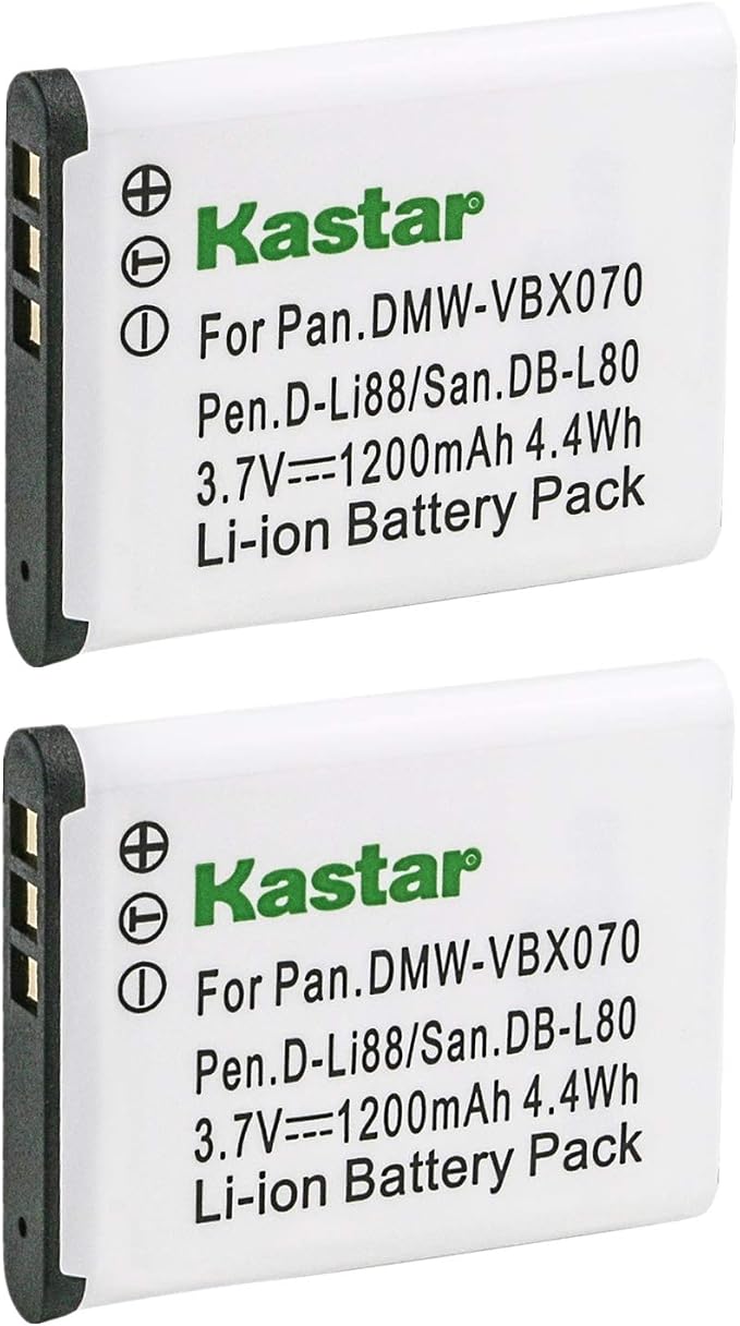 Kastar VBX070 Battery 2 Pack for Pentax D-Li88 Panasonic VW-VBX070 Sanyo DB-L80 by Kastar