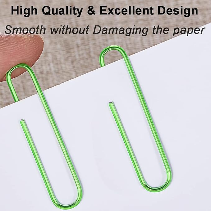 Vinaco Green Paper Clips, 400PCS Medium and Jumbo（1.3 inch & 2 inch） Paper Clips, Durable and Rustproof, Coated Large Paperclips Great for Office School Document Organizing (Green)