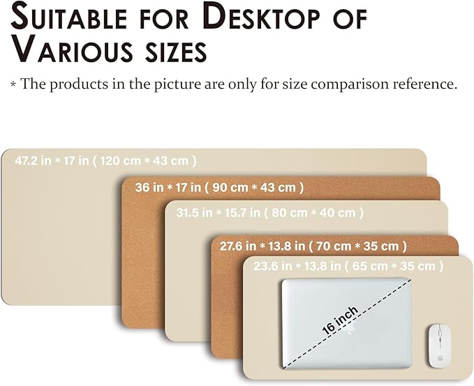 Cork Desk Mat - Dual-Sided Desk Pad for Office and Home - Desk Organization and Accessories - Ideal for Large Mouse Pad and Desk Mats on Top of Desks(Beige,27.6"x 13.8")