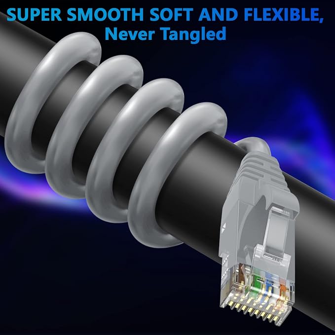 Adoreen Cat 6 Ethernet Cable 50 Ft-Gray, Outdoor & Indoor Snagless Long Round - Image 2