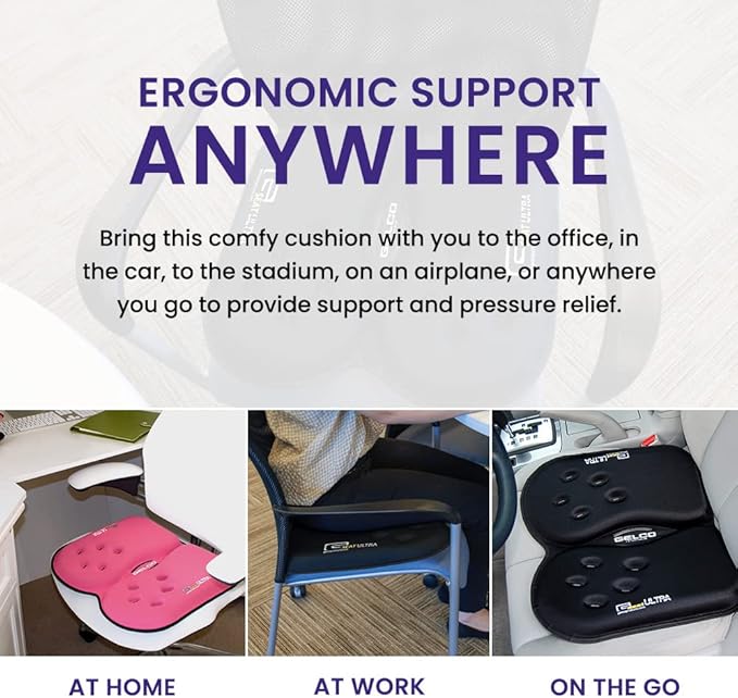 GSeat Ultra Orthopedic Gel and Foam Seat Cushion - for Coccyx, Back, Tailbone, Prostate, Postnatal, and Sciatica Pain/Discomfort - Office, Car, Chair, Travel (Cardinal Red)