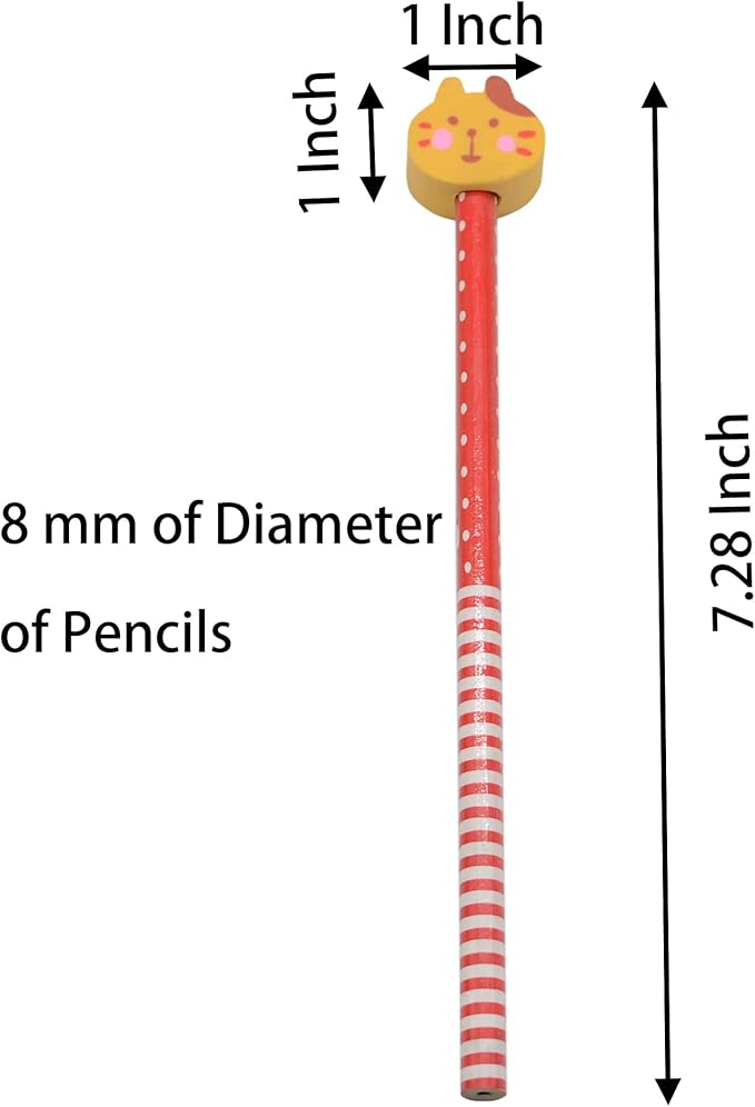 Yansanido Pack of 10 Colorful 7.28 Inch Length Random Cartoon Eraser Pencils, Cute Pencils for Office, School Supplies Students Children Gift (10)