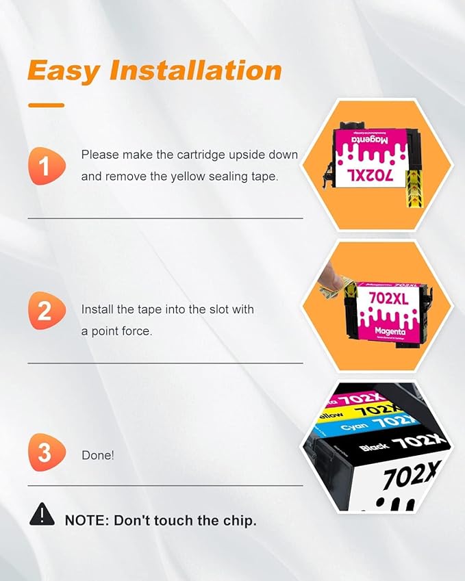 MILEKO 702XL Ink Cartridges Remanufactured Replacement for Epson 702XL 702 702 XL T702XL use with Workforce Pro WF-3720 WF-3730 WF-3733 Printer (1 Black 1 Cyan 1 Magenta 1 Yellow,4 Pack High Yield)