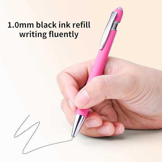 9 Pack Ballpoint Pens 2-in-1 Retractable Ballpoint Pen with Stylus Tip, Metal Stylus Pens for Touch Screens, 1.0 mm Black Ink