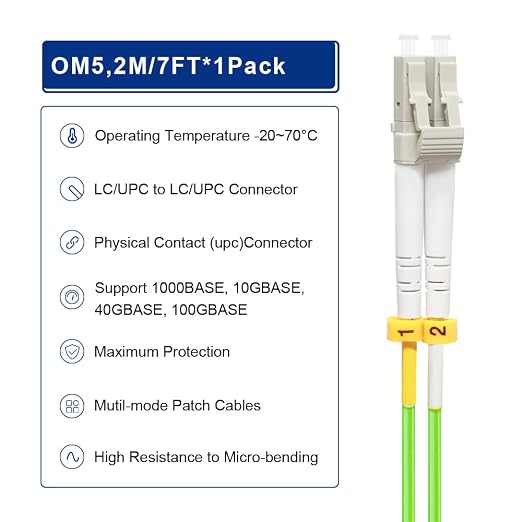 FLYPROFiber- 2M/7ft OM5 LC to LC Fiber Patch Cable, Length Options: 0.2m-20m - Image 4