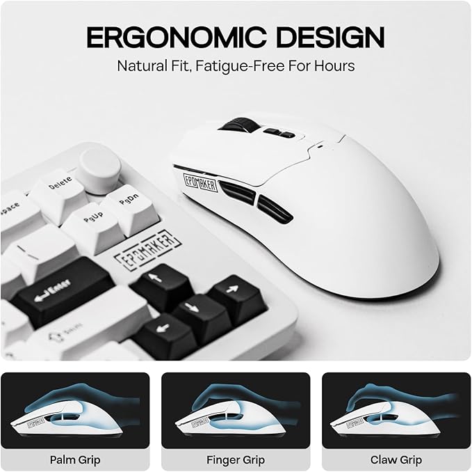 EPOMAKER Click Lite Wireless Gaming Mouse, 800 to 12,000 DPI Adjustable, PAW3311 Sensor, 500mAh, 59g, 2.4G/BT/USB-C Rechargeable Wireless Mouse with 5 Programmable Buttons for PC/Mac/Linux (White)
