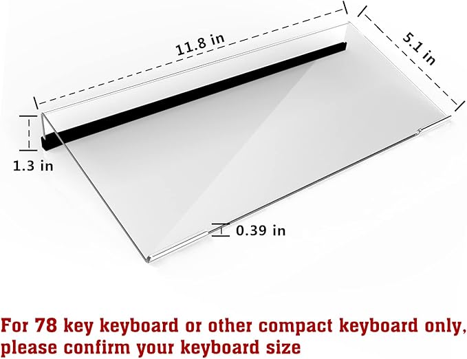Mini Computer Keyboard Stand-11.8'' x 5.1''-Small Computer Keyboard Tray Acrylic Keyboard Holder for 78 Keys Universal Compact Keyboard, with Black Silicone Strip, Clear