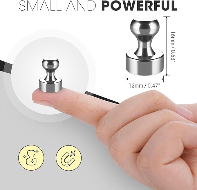 Grtard 16 Pack Magnetic Push Pins, Fridge Magnets for Whiteboard, Whiteboard Magnets Refrigerator Magnets, Small and Strong Push Pin Magnet for Office, School, Locker, and Map Magnet