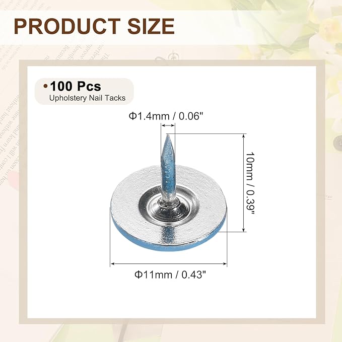 uxcell 100Pcs Upholstery Tacks, 11mmx10mm Flat Head Thumb Tack Decorative Furniture Nails Push Pins for Furniture Sofa Headboards, Blue