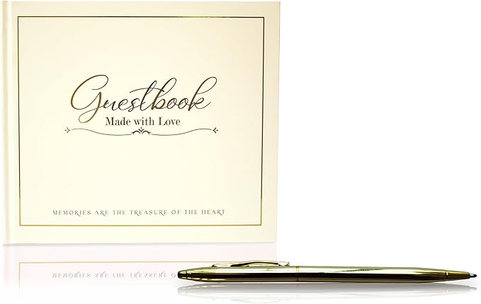 Elegant Wedding Guest Book – 100 Plain Sheets, Pen Included – Guest Book for Wedding Reception, Parties, Birthdays – Capture Special Memories – 240x210mm Keepsake Album