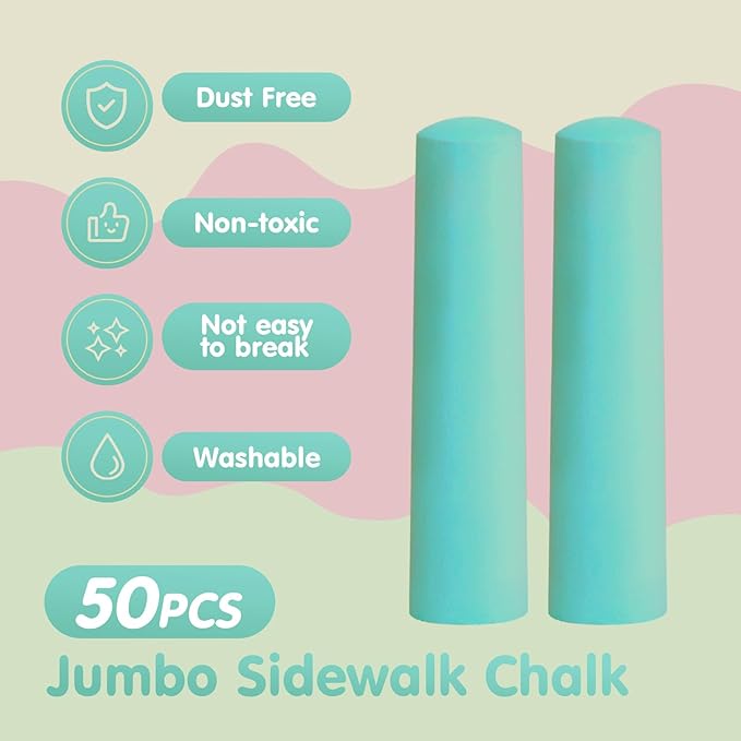 50 Pack Washable Sidewalk Chalks for Kids Non-Toxic Jumbo Chalk for Outdoor Art Play, Colored Chalk for Painting on Chalkboard, Blackboard and Playground (Fluorescent Green)