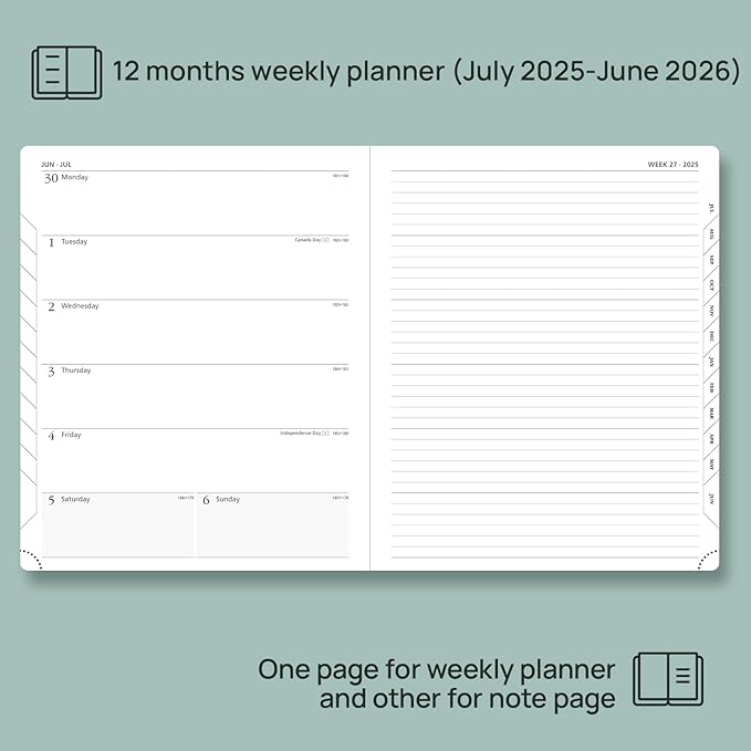 POPRUN Planner 2025-2026 Weekly Notebook (Large 8.5''x 10.5'') Academic Calendar (JUL.25 - JUN.26) Appointment Book with Monthly Tabs, Leather Soft Cover, Inner Pocket, 100 GSM - Lilac