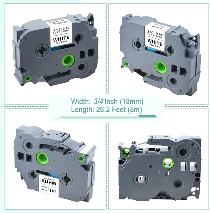 10-Pack Tz 18mm 0.7" Laminated White Tape Compatible for Brother Tze-241 Tze241 Tz-241 Tz241 P Touch Tze 18mm 3/4" Label Tape for PTD410 PTD400 PTD610BT PTD600 PTD460 Label Maker
