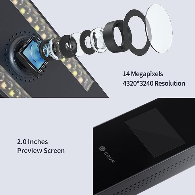 CZUR Aura Pro Portable Book Scanner, A3 Document Scanner, Auto-Flatten, 180+ Language OCR, 90° Foldable, Fast Scan, for Mac & Windows
