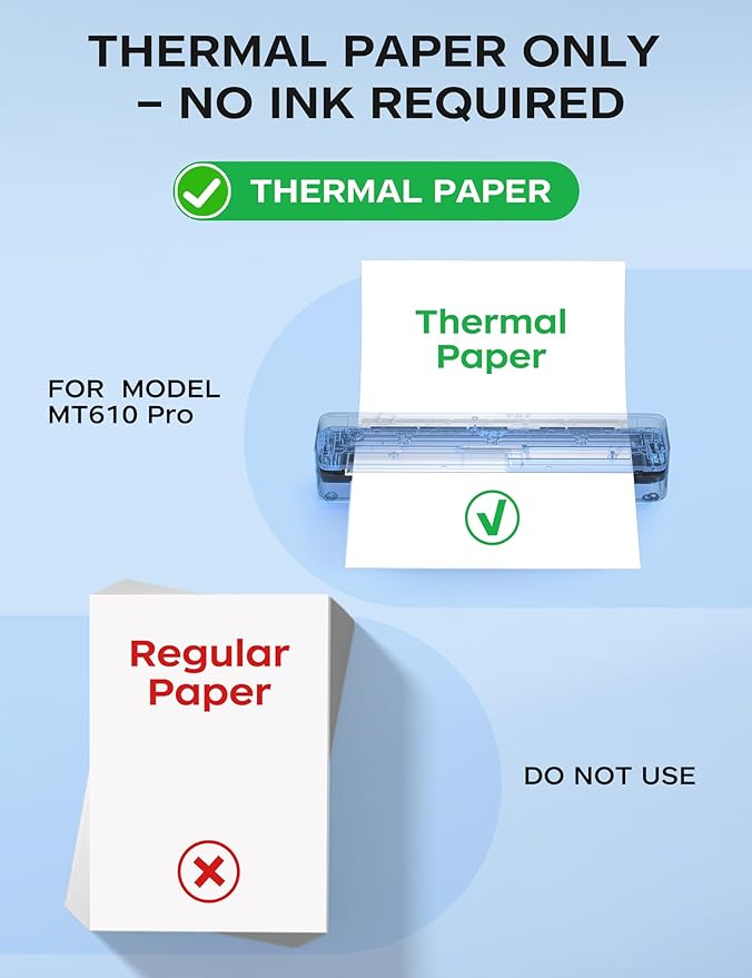 PRT Portable Printer Wireless for Travel, Inkless Bluetooth Small Mobile Thermal Printer, Support 8.5" X 11", A4, Compatible with iOS, Android, Laptop for Home Use, Office & Vehicles, 300 DPI, White