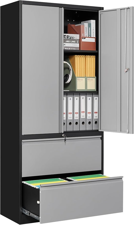 SISESOL Metal Storage Cabinet with Drawers, 71" File Cabinets for Home Office, Locking Steel Storage Cabinet with Doors and Shelves for Home, Office, Warehouse, Garage, School (Gray, 2 Drawers)
